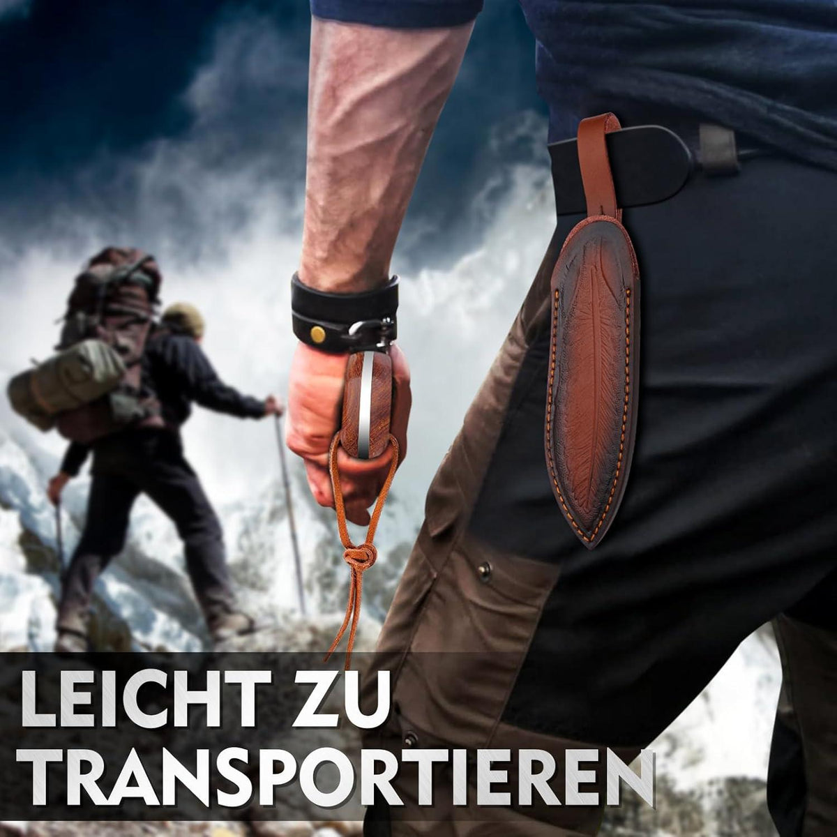 Outdoor Survival Jagdmesser Full Tang Klinge Lederscheide Bushcraft Angeln