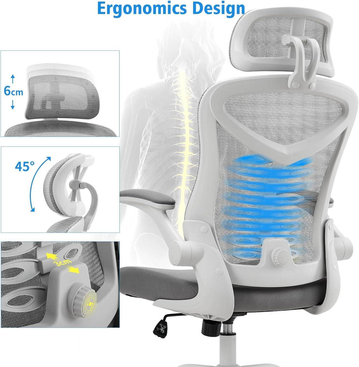 Ergonomischer Bürostuhl mit Lendenwirbelstütze & verdicktem Kissen