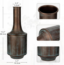 Große Vintage Metall Blumenvase in Blau - Rustikales Deko