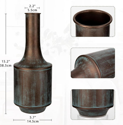 Große Vintage Metall Blumenvase in Blau - Rustikales Deko