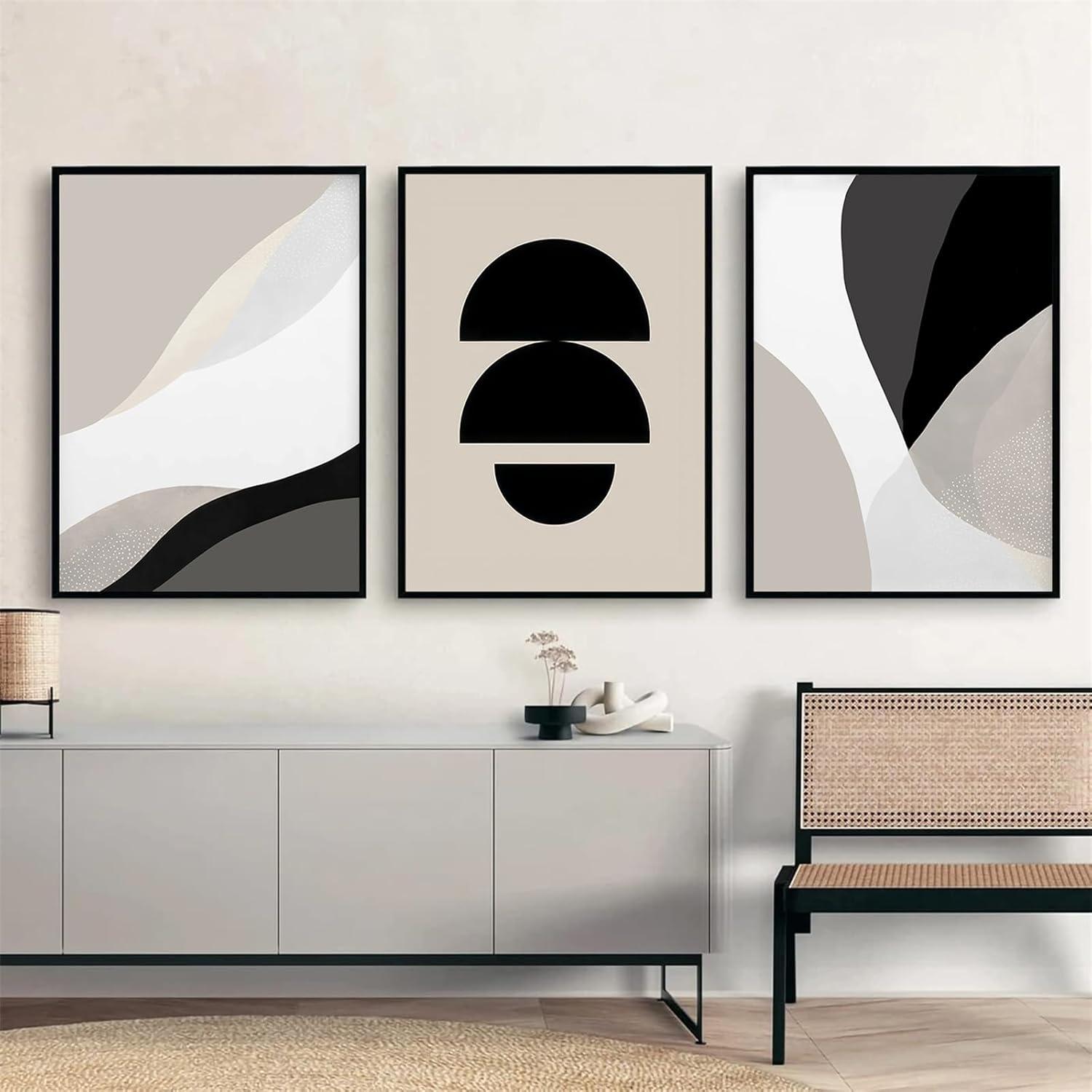 Premium Poster Set Schwarz Beige Abstrakt Kunst Bilder Boho