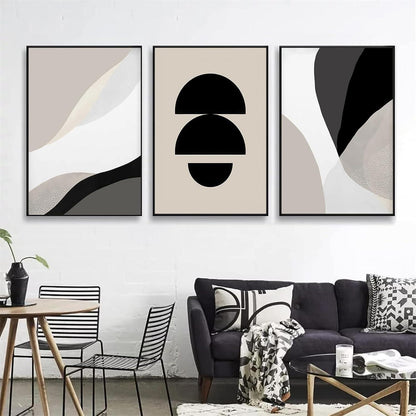3-teiliges Premium Poster Set Schwarz Beige Abstrakt Kunstbilder