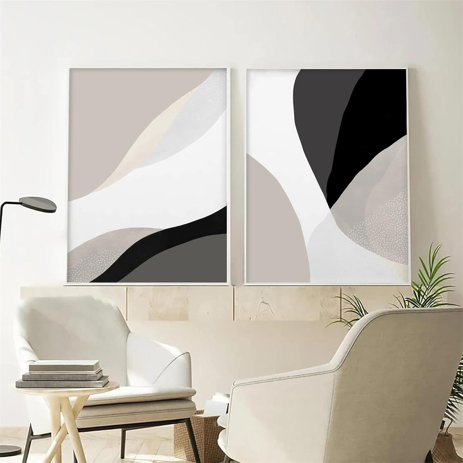 3-teiliges Premium Poster Set Schwarz Beige Abstrakt Moderne Kunst 30x40cm