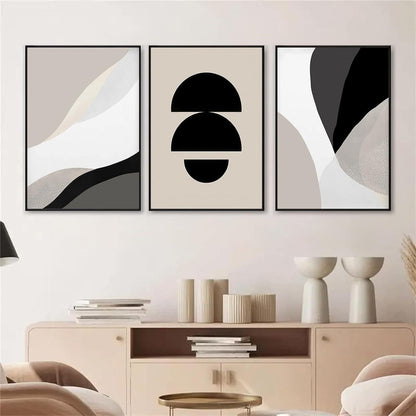3-teiliges Premium Poster Set Schwarz Beige Abstrakt Kunst Bilder