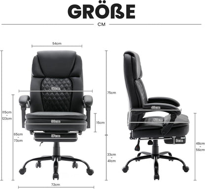 Ergonomischer Bürostuhl PU Leder Fußstütze Hoher Rücken