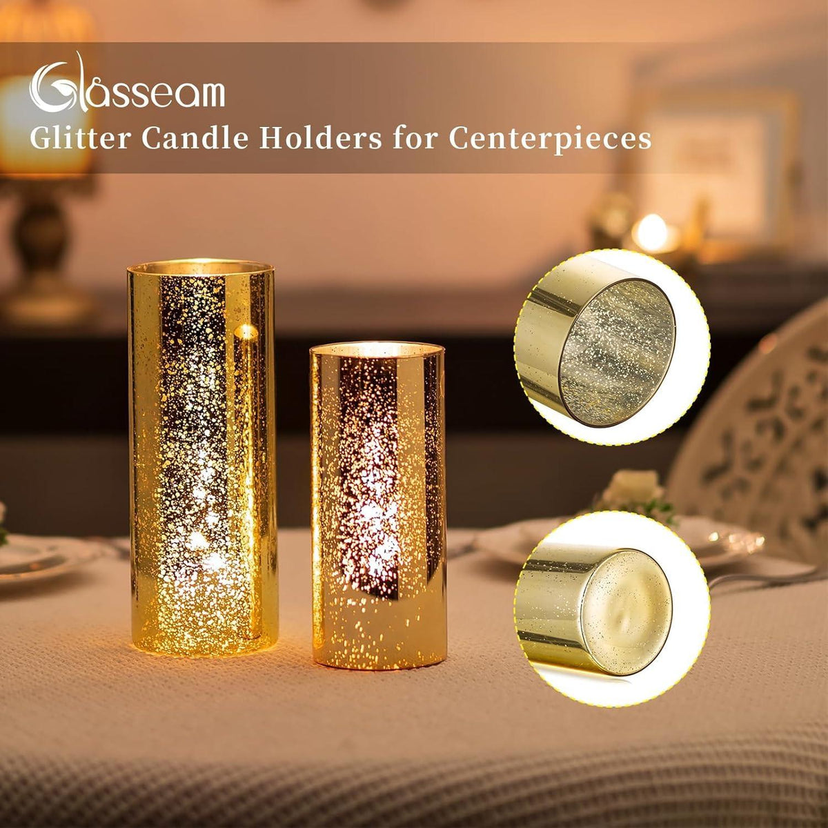 Goldene Glasvase Zylinder Kerzenhalter Set 6 Stück - Dekovasen für Hochzeit Tischdeko & Wohnzimmer - Blumenvase Modern