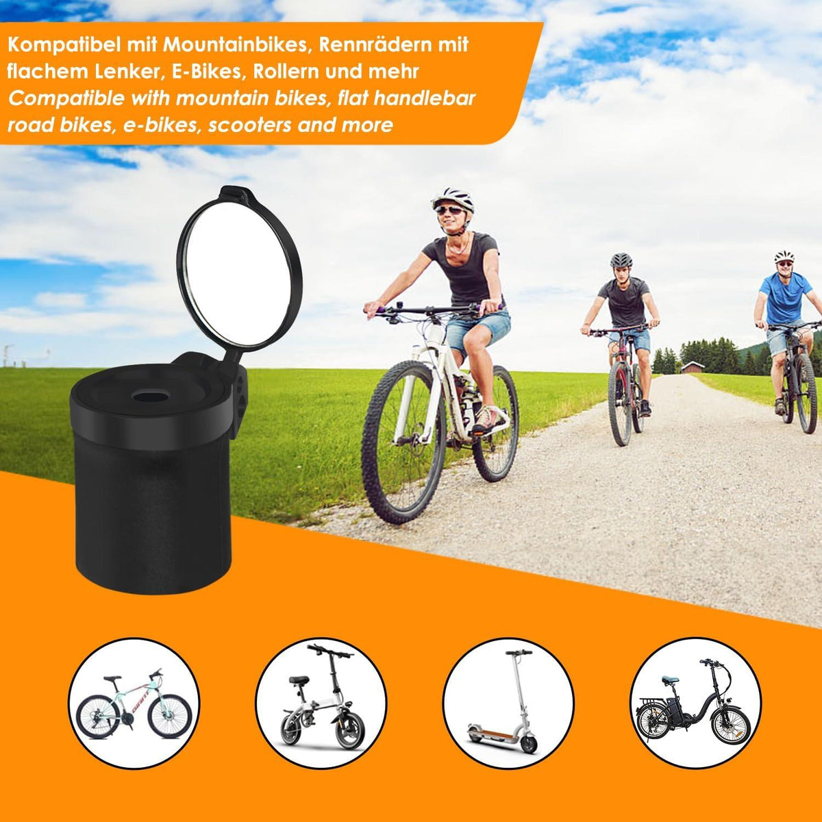 Mini-Faltbarer Fahrradspiegel 360° drehbarer Lenkerendradspeile