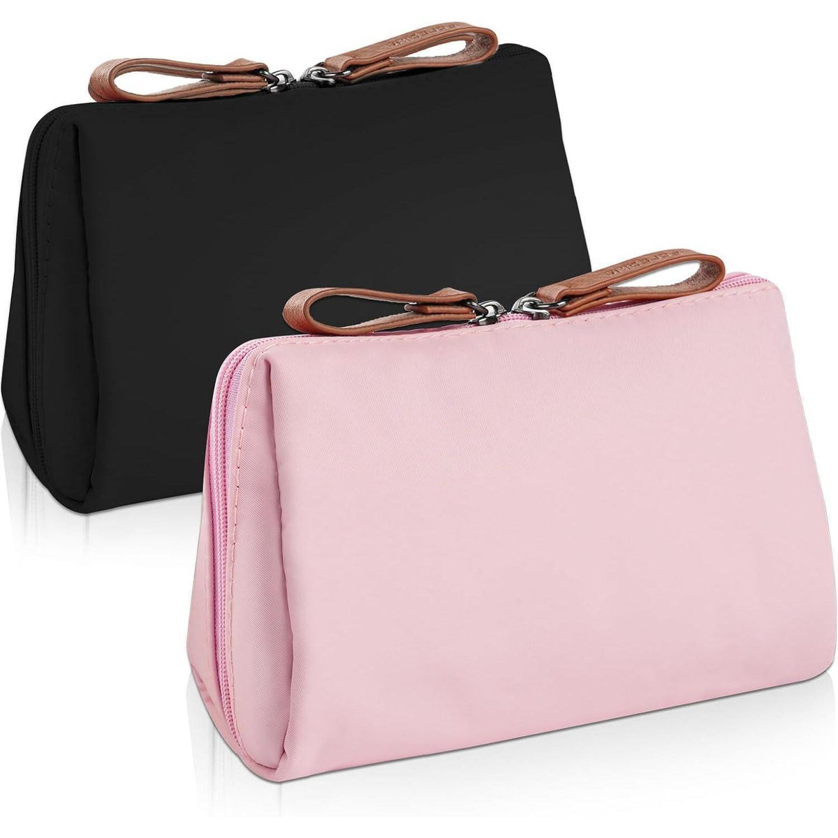 Kosmetiktasche mit Trennwand, 2er Set, Mini Reise Kulturbeutel, Schwarz & Rosa