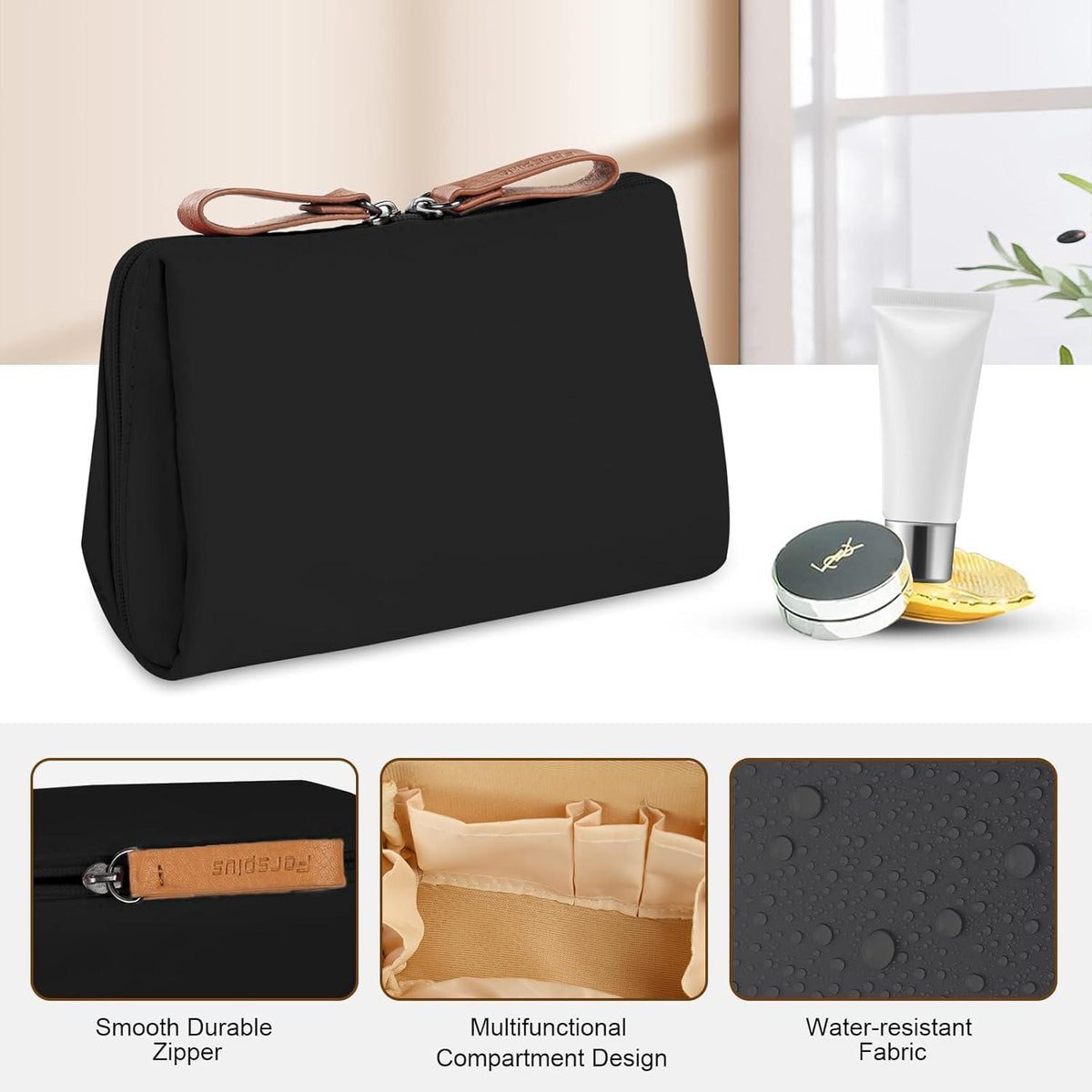 Kleine Make up Tasche mit Trennwand - Schwarz