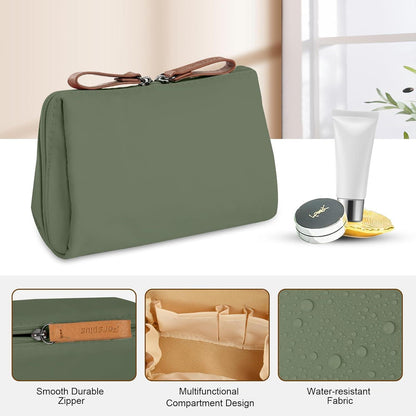Mini Kosmetiktasche mit Trennwand, Doppelreißverschluss - Grün