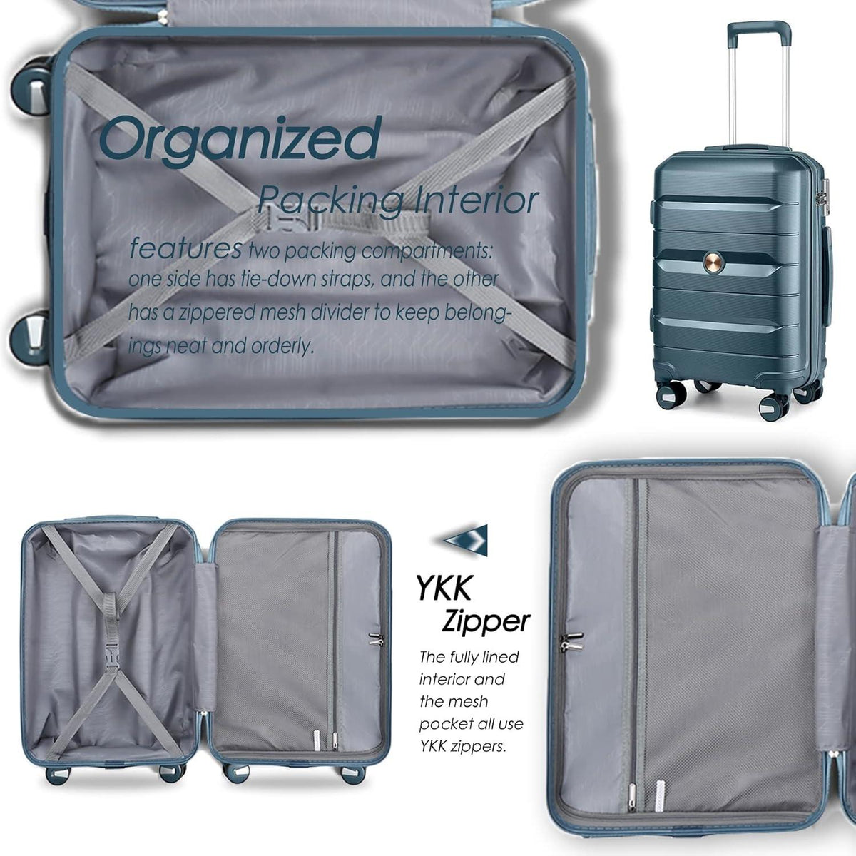 Kofferset 4tlg Handgepäck Hartschalen TSA Schlösser 4 Rollen Blau