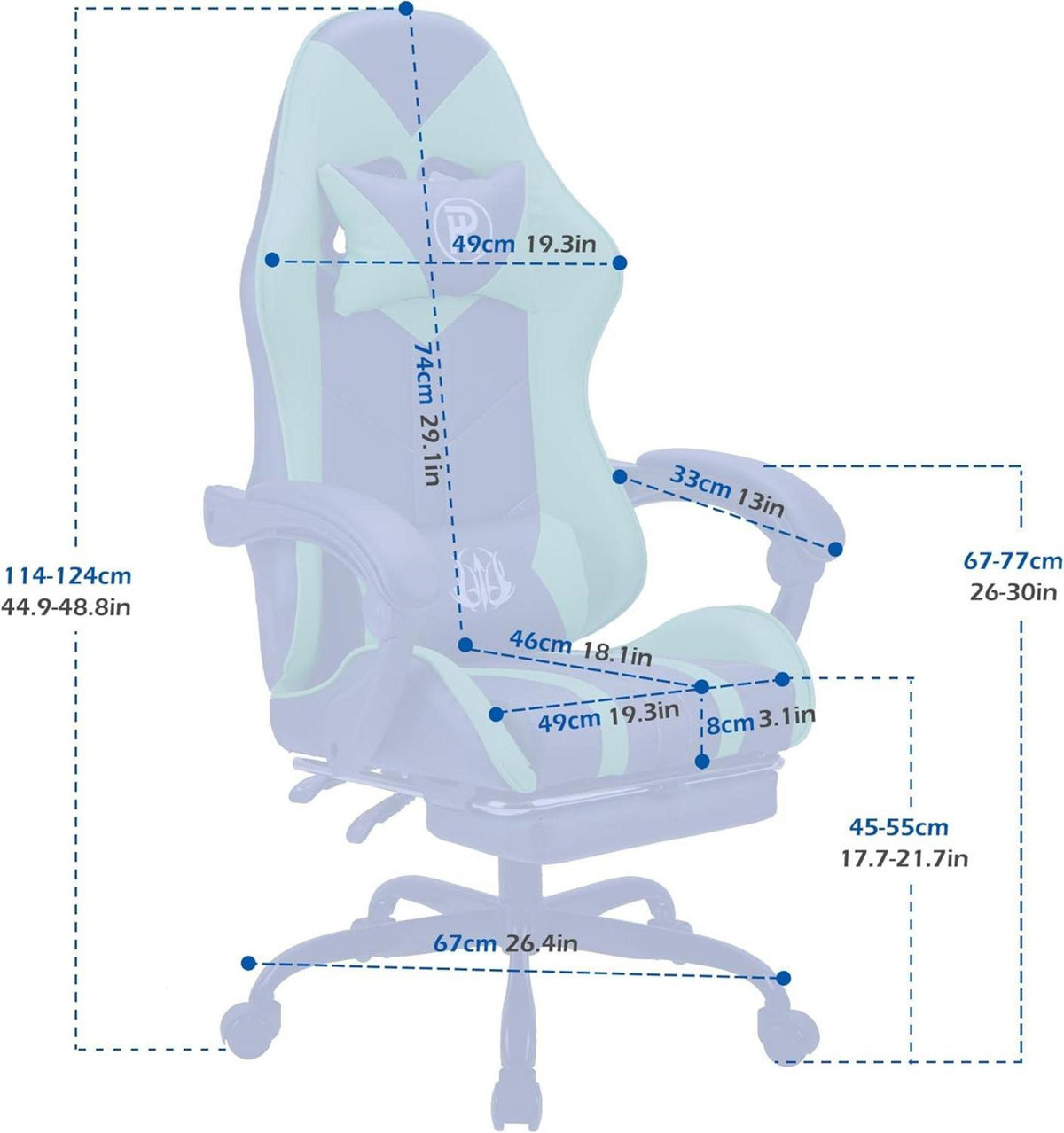 Ergonomischer Gaming Stuhl mit Fußstütze in Grün - 200 kg
