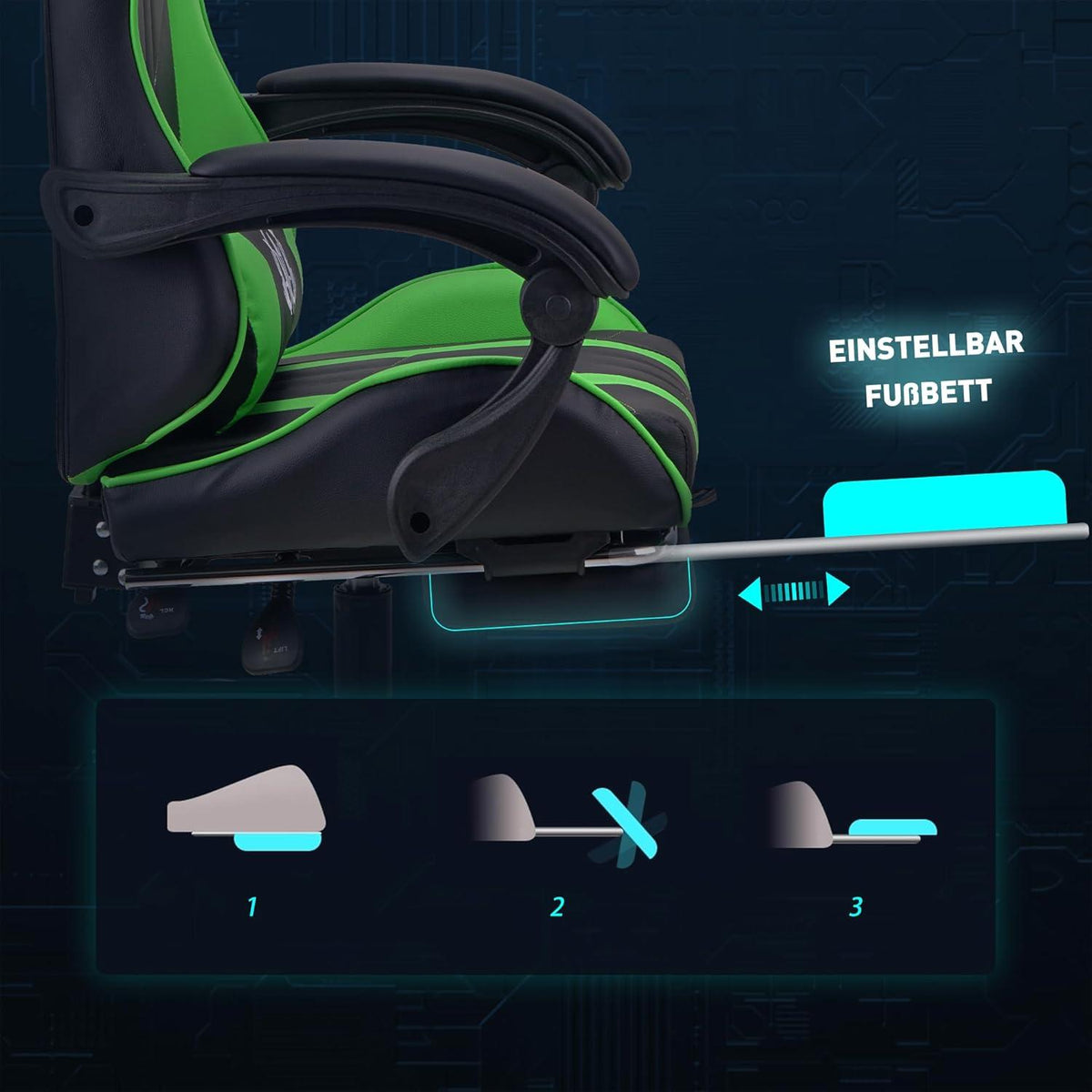 Gaming Stuhl Bürostuhl Drehstuhl Rennstuhl Ergonomischer Stuhl Grün