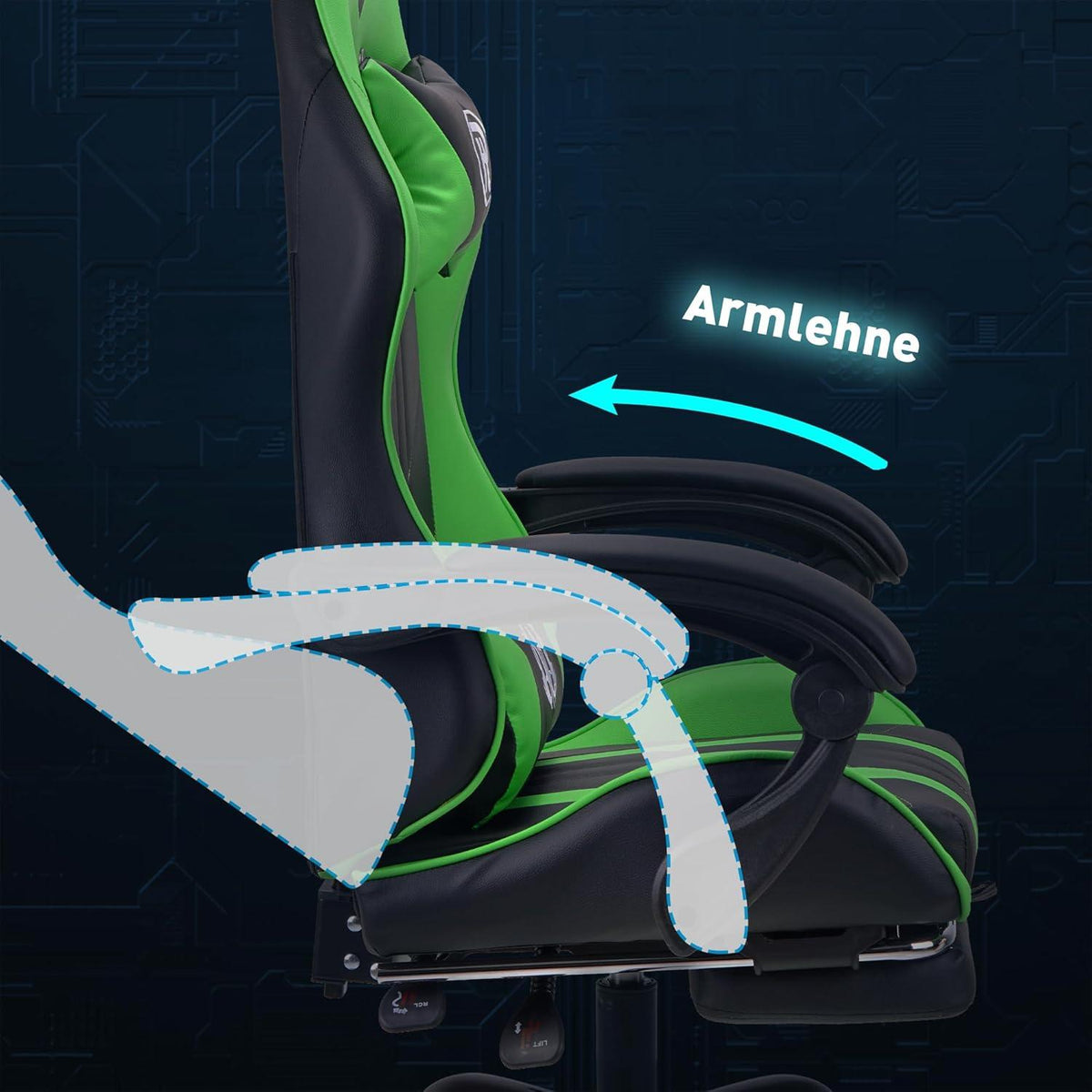 Ergonomischer Gaming Stuhl Bürostuhl Rennstuhl PC Stuhl Grün mit Fußstütze