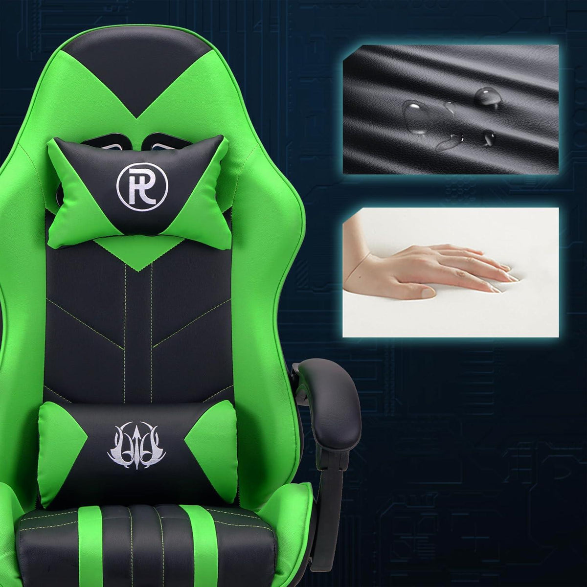 Gaming Stuhl Bürostuhl Drehstuhl Ergonomisch Grün mit Fußstütze