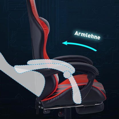 Gaming Bürostuhl Drehstuhl Rennstuhl PC Rot Ergonomisch mit Fußstütze