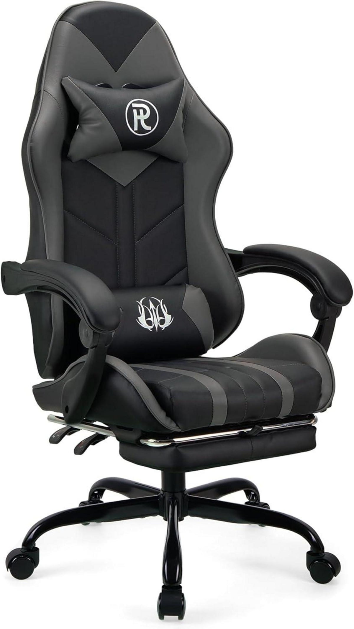 Ergonomischer Gaming Stuhl mit Fußstütze Grau - PU-Leder Rennstuhl