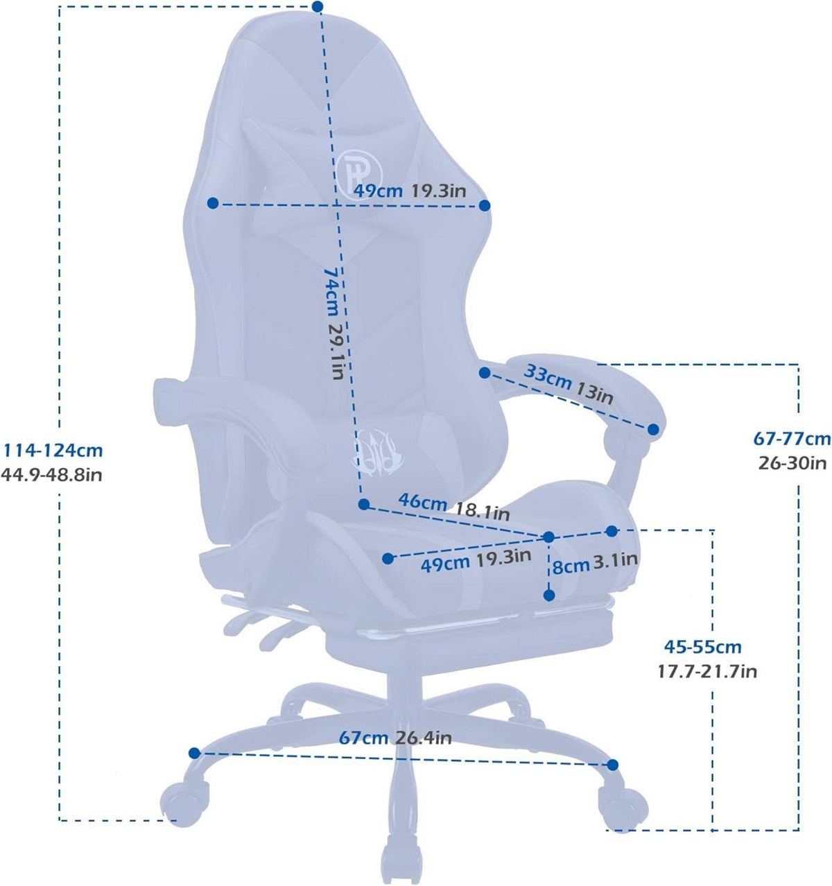 Ergonomischer Gaming Stuhl mit Fußstütze Grau - PU-Leder Rennstuhl