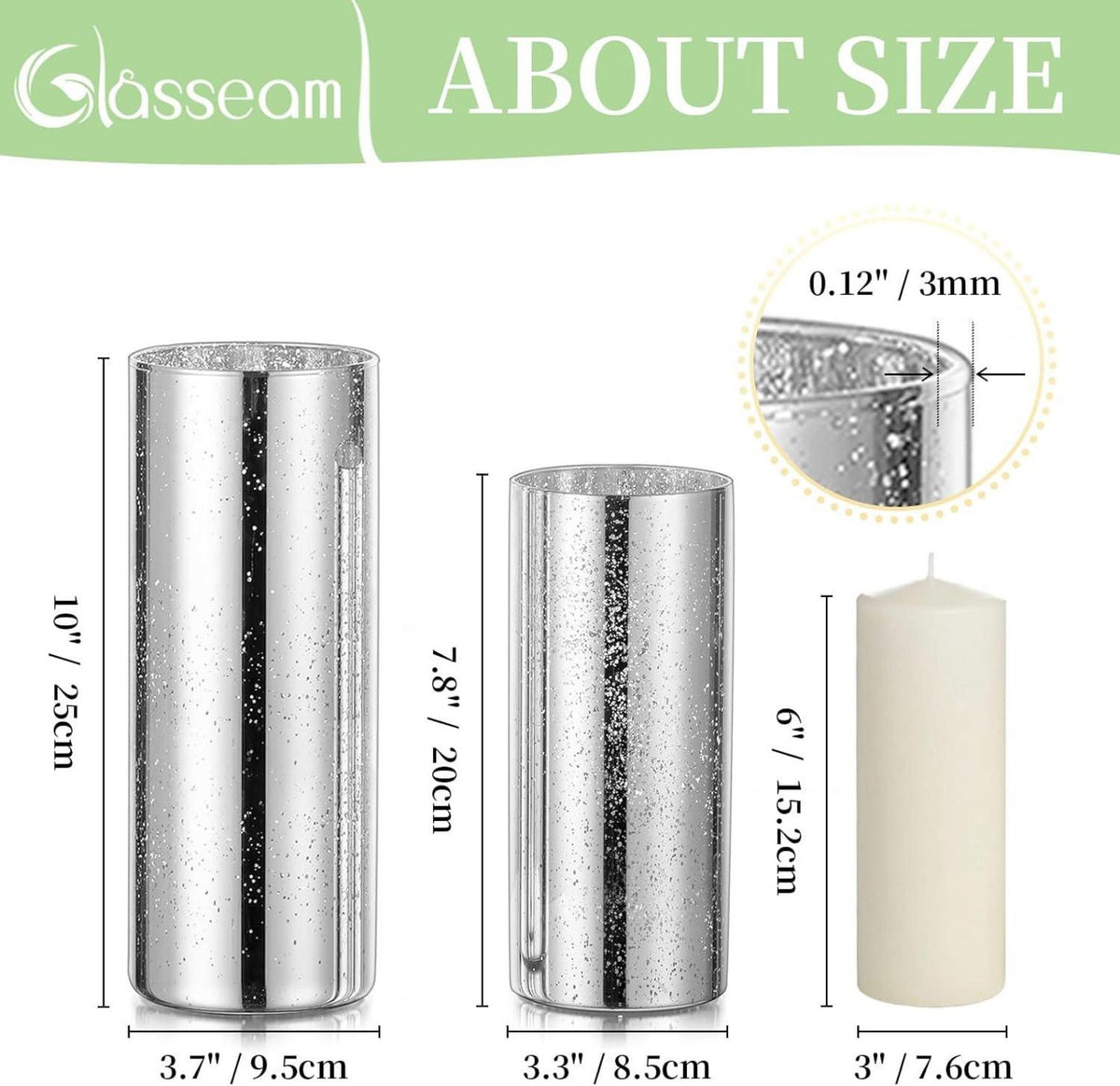 2er Set Glasseam Glasvasen Silber Zylinder Vase Modern Deko Hochzeit