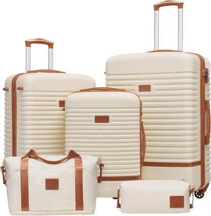 COOLIFE ABS Hartschalen Koffer Trolley Set 5tlg Weiß/Braun