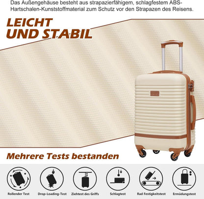 COOLIFE Koffer-Set 5tlg ABS Hartschale 4 Rollen TSA-Schloss Weiß/Braun
