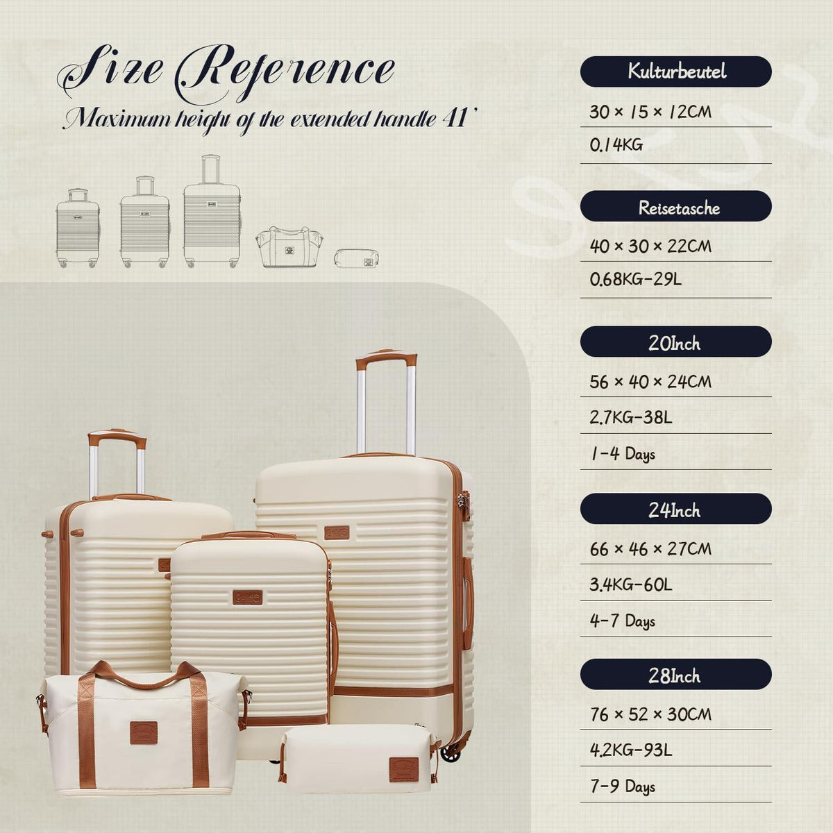 COOLIFE Koffer Set 3-tlg: Groß, Reisetasche & TSA-Schloss