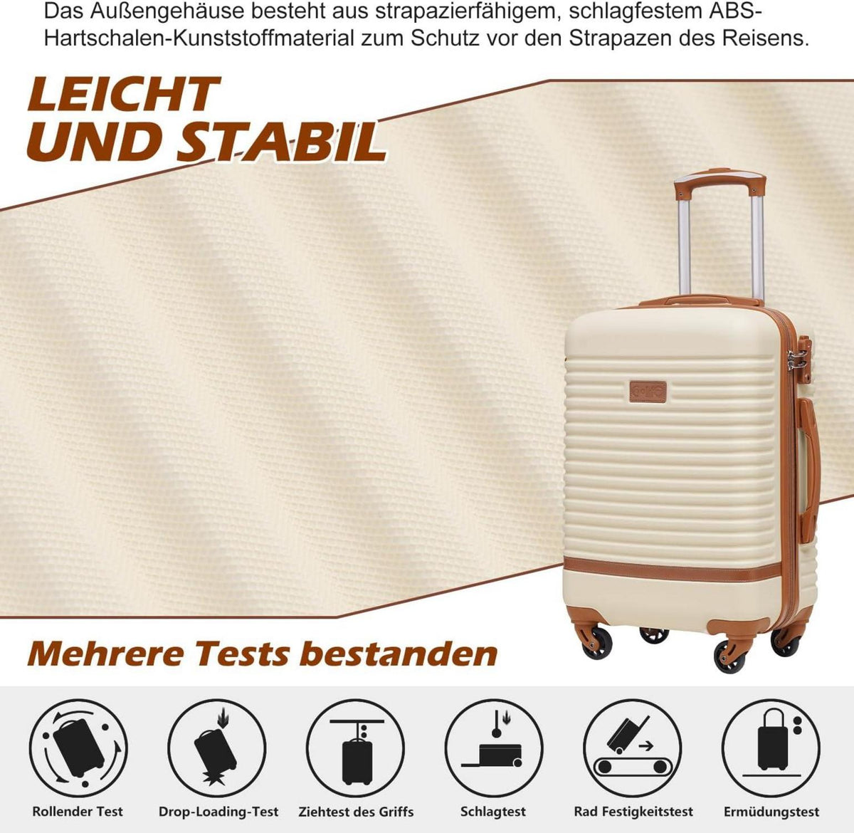 COOLIFE Koffer Trolley Set 5tlg ABS Hartschalen 4 Rollen TSA-Schloss Blue/Brown