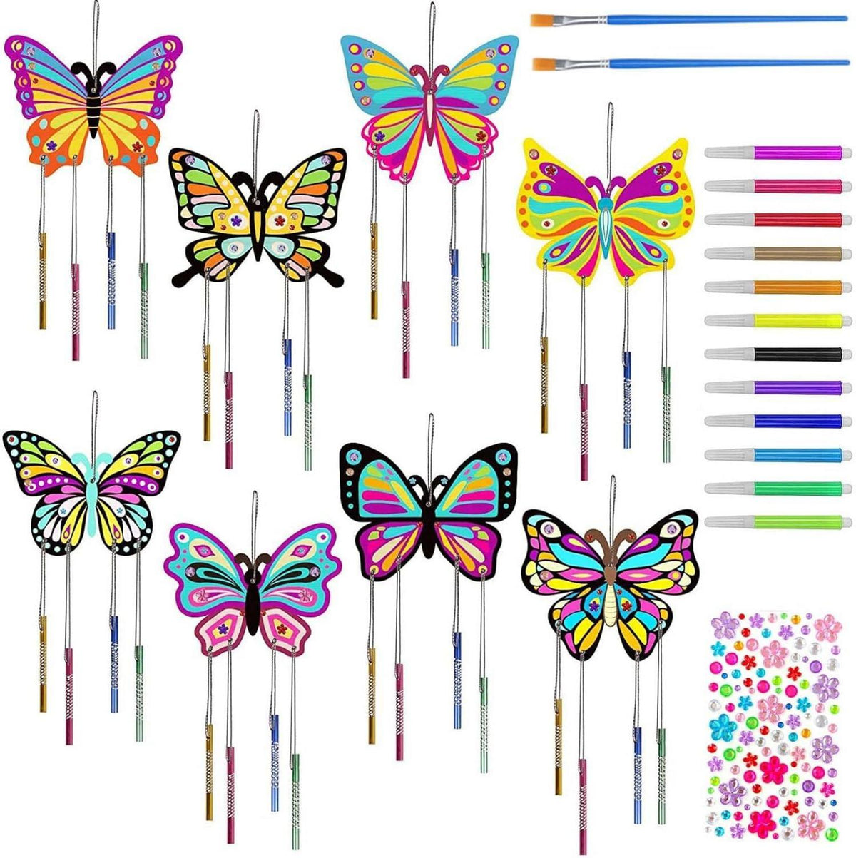 DIY Butterfly Windspiel Bastelset Kinder Holzmalerei Diamant Aufkleber