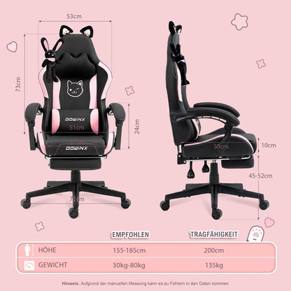 Ergonomischer Dowinx Gaming Stuhl mit süßer Katze - Schwarz