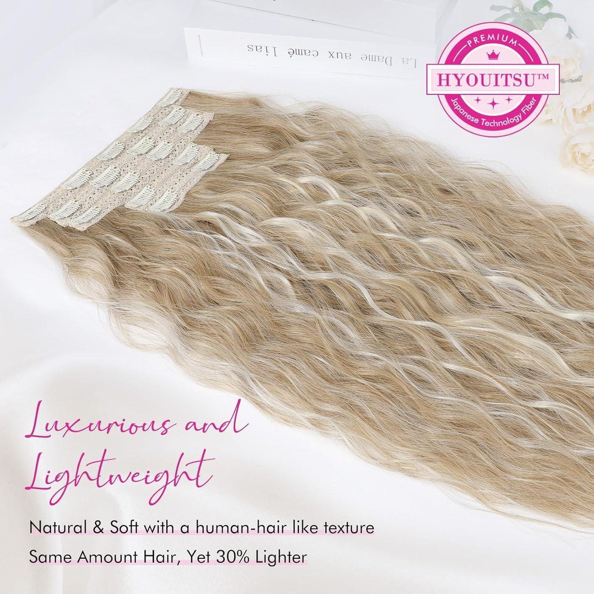 Lange, lose Wellen Haarverlängerung – Mittelblond mit Highlights