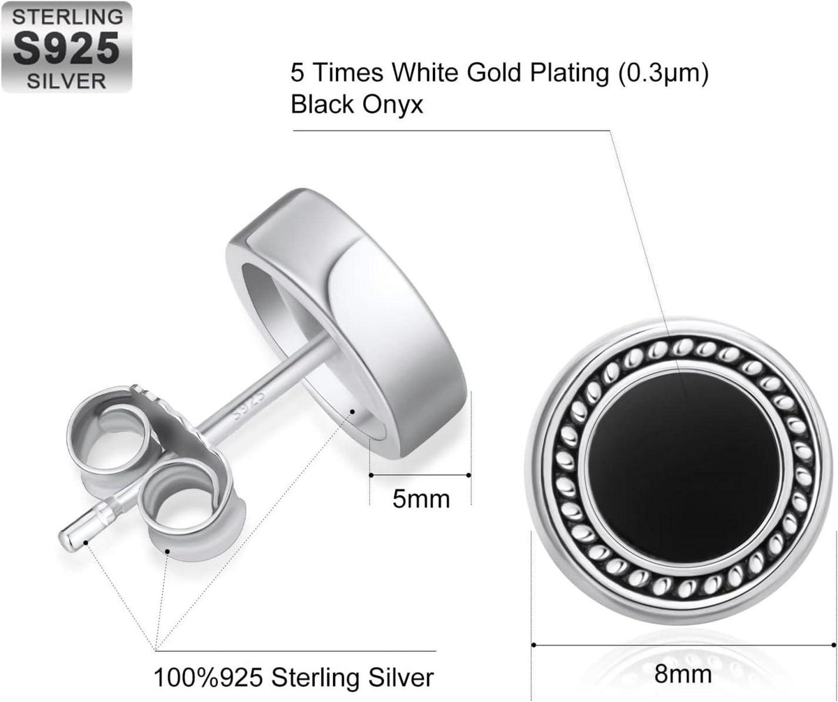 KRKC&CO Schwarz Onyx Ohrstecker 925 Silber Weißgoldbeschichtet 8mm