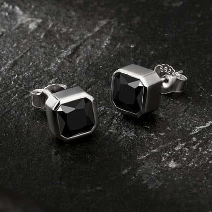 KRKC&CO S925 Silber Ohrringe Herren 6mm Schwarz Onyx Stein