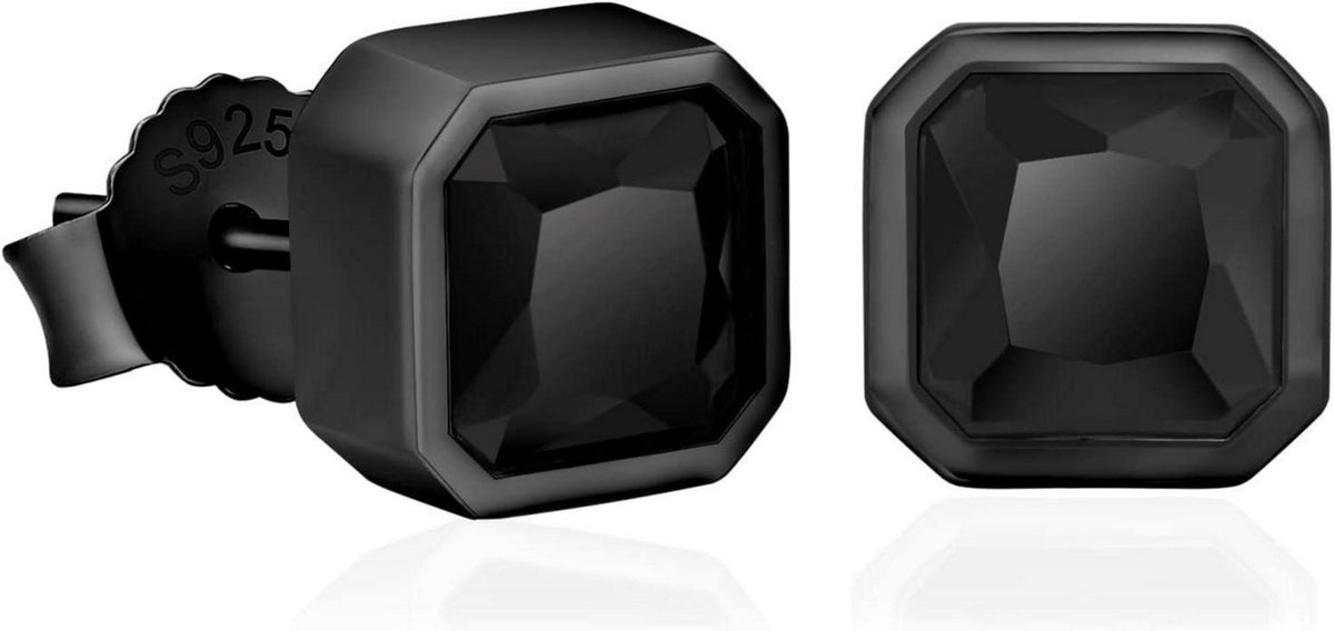 Schwarze 925 Silber Ohrringe mit Onyx Stein 6mm, Herren Stecker