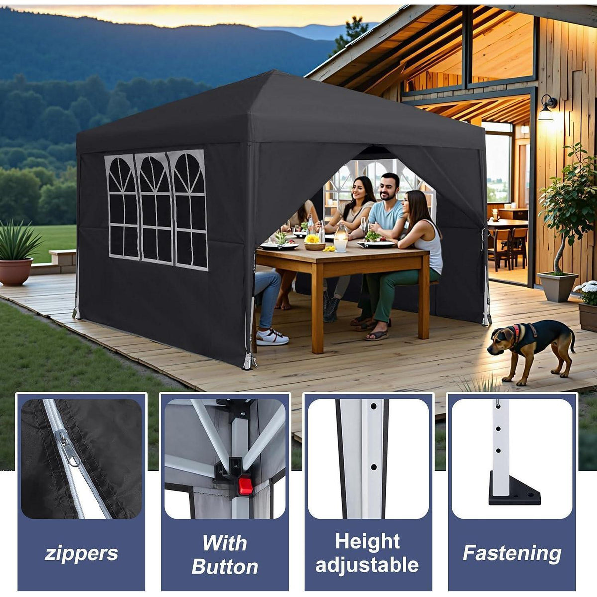 Faltpavillon 3x3m mit Seitenteilen – UV-Schutz & Schnellaufbau