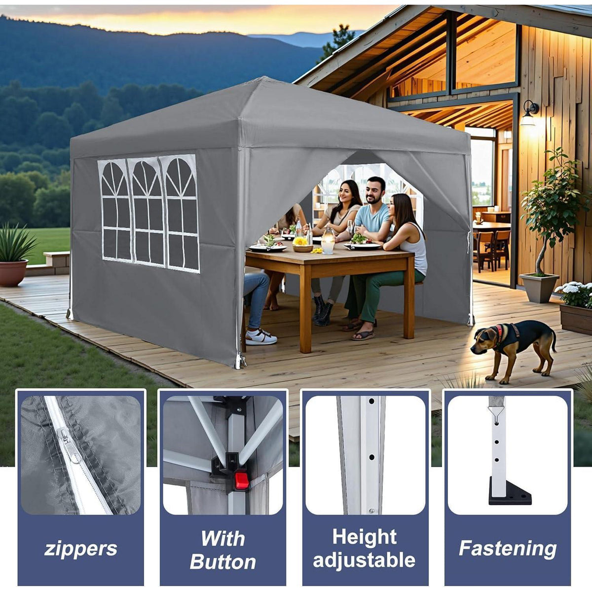 Faltpavillon 3x3m mit Seitenteilen – UV-Schutz & Schnellaufbau