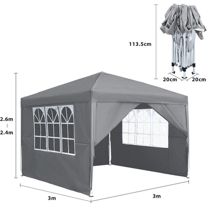 Faltpavillon 3x3m mit Seitenteilen – UV-Schutz & Schnellaufbau