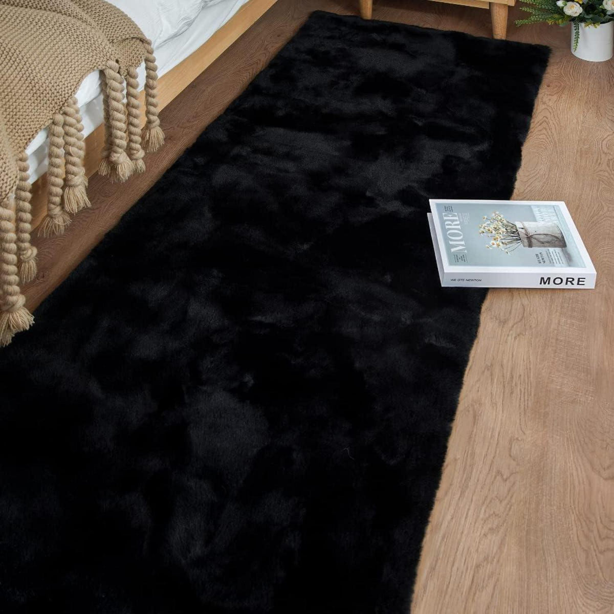 Flauschiger Läufer Teppich Schwarz 60x245 cm - Weich & Waschbar