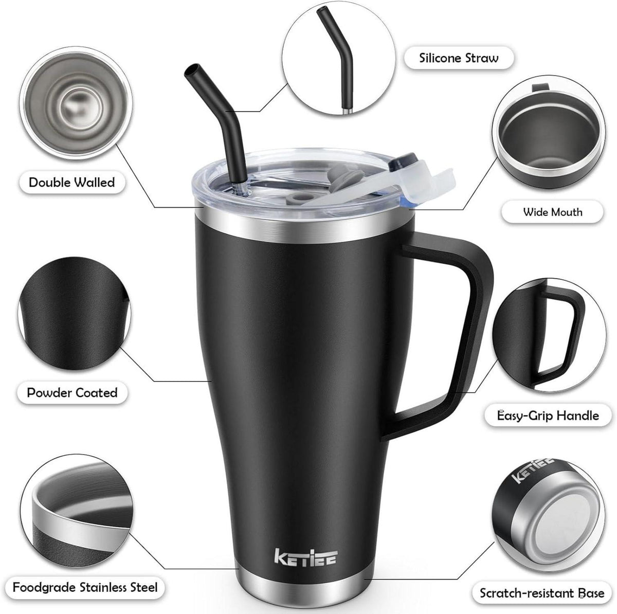 Thermobecher mit Strohhalm 850ml Edelstahl Isolierbecher Trinkbecher Tumbler