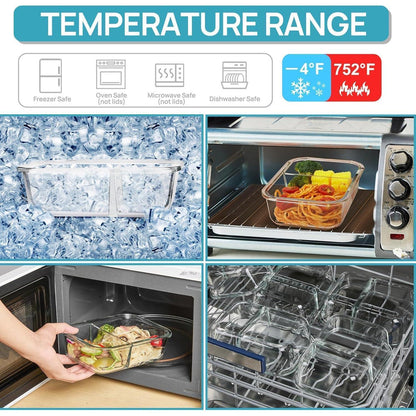 5er Glasbehälter mit Deckel 33oz, Meal Prep Boxen für