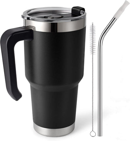 Thermobecher Strohhalm Henkel Deckel Edelstahl Becher BPA Frei