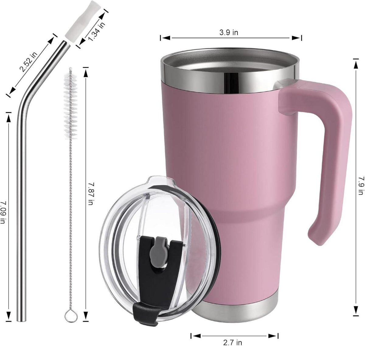 Thermobecher mit Strohhalm 30oz/850ml Rosa Edelstahl BPA-frei