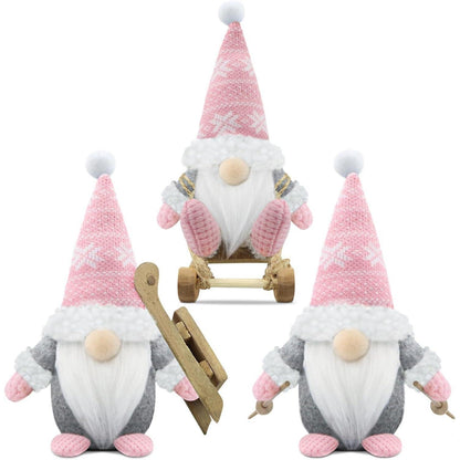 3er Set Weihnachtswichtel Figuren Rosa - Skandinavische Weihnachtsdeko