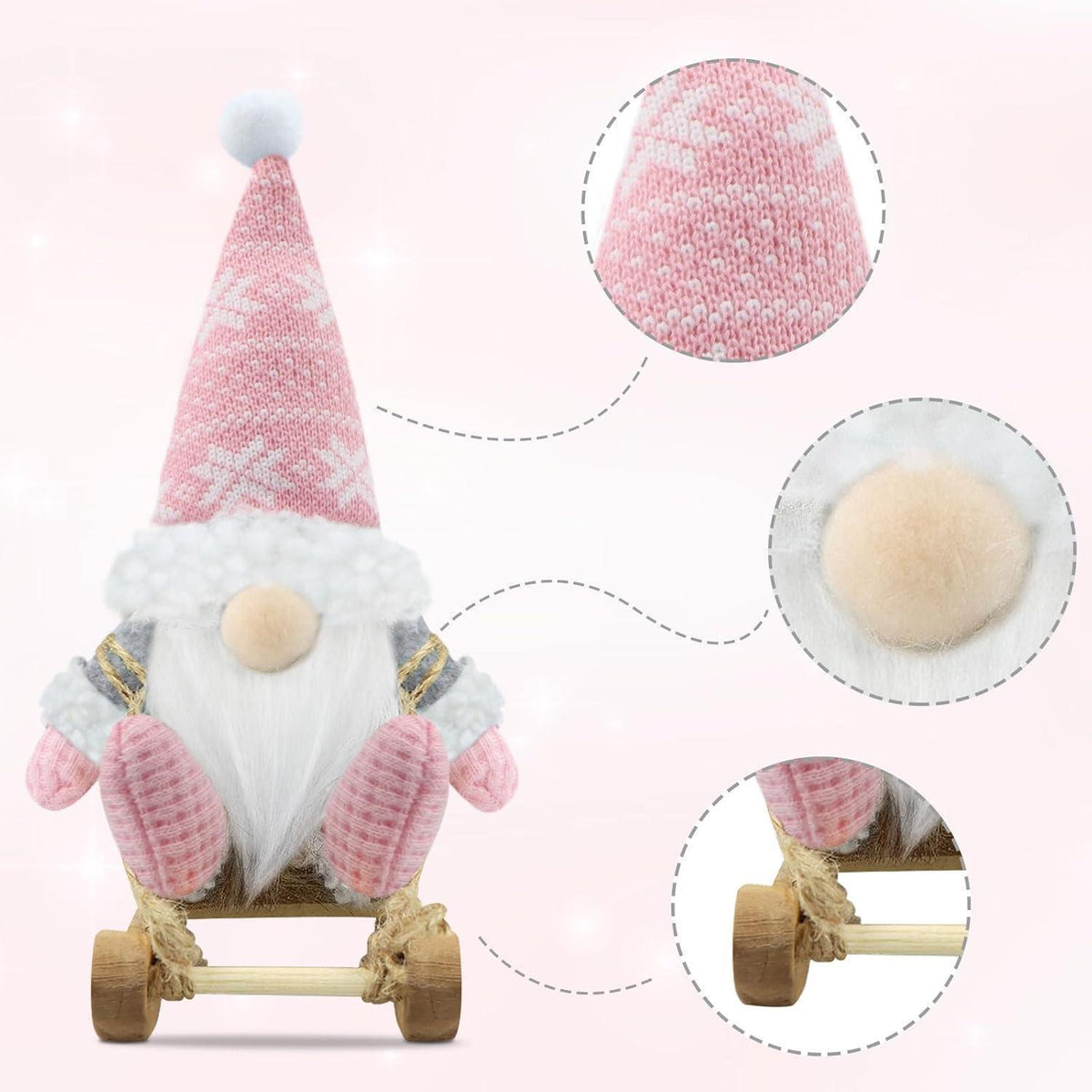 3er Set Weihnachtswichtel Figuren Rosa - Skandinavische Weihnachtsdeko