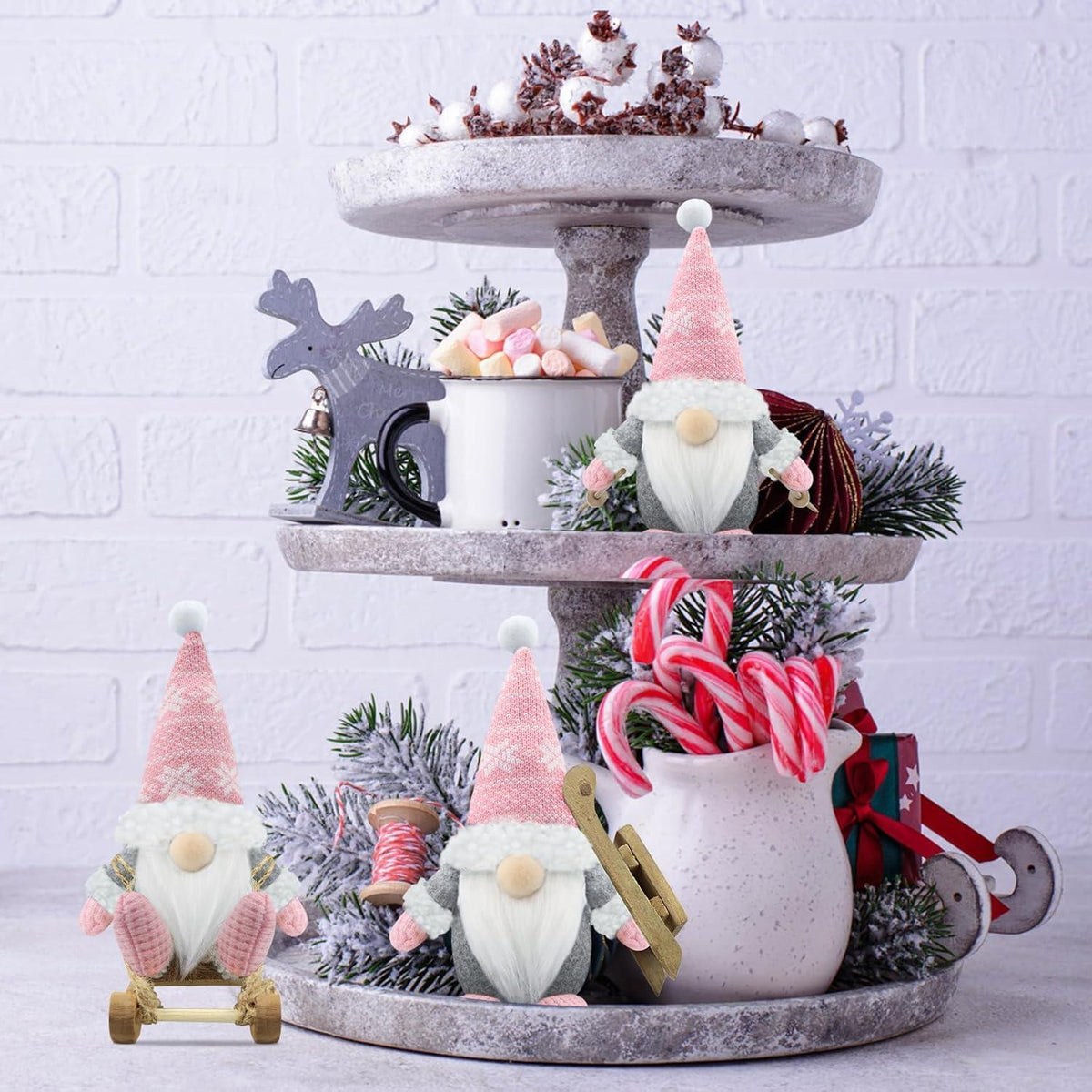 3er Set Weihnachtswichtel Figuren Rosa - Skandinavische Weihnachtsdeko