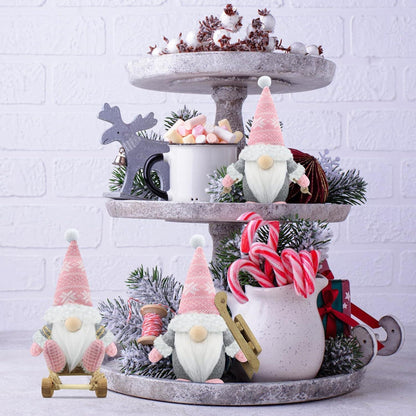 3er Set Weihnachtswichtel Figuren Rosa - Skandinavische Weihnachtsdeko