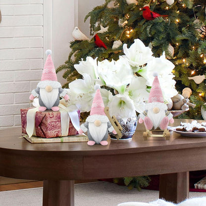 3er Set Weihnachtswichtel Figuren Rosa - Skandinavische Weihnachtsdeko