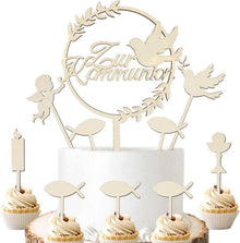 Holz Tortendeko Kommunion Cake Topper Taube Fisch Junge Mädchen