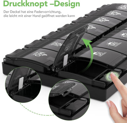 Opret Tablettenbox 7 Tage mit Druckknopf-Design, 2 Fächer