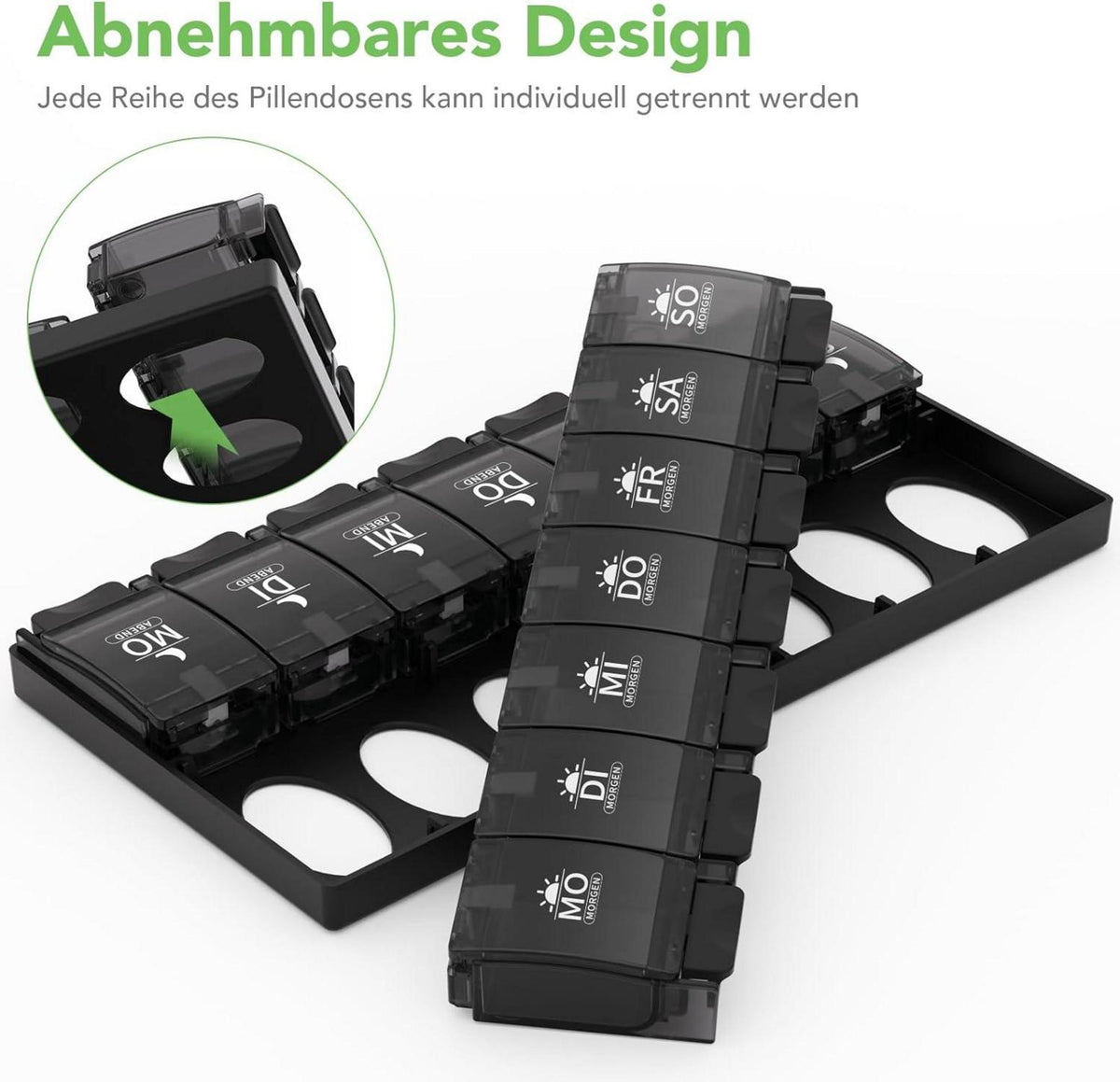 Tablettenbox 7 Tage Pillendose 2 Fächer Druckknopf-Design Medikamentenbox 7 Tage