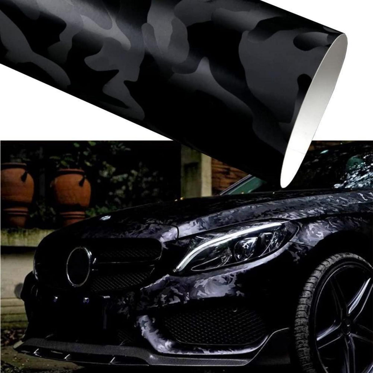 Autofolie Camouflage Schwarz Glänzend Matt – Car Wrapping Folie 45x152cm